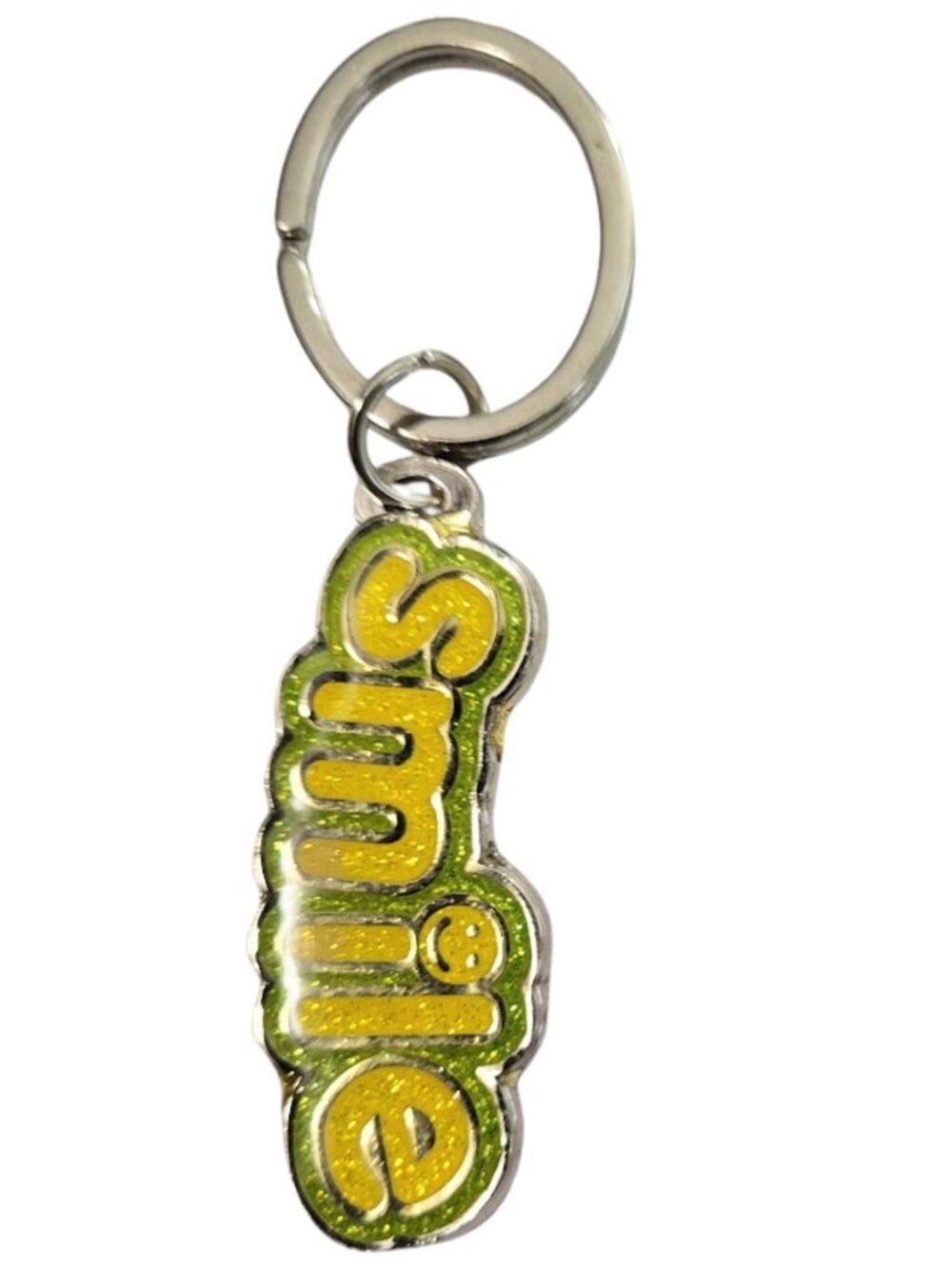 SWIBCO Yellow & Green Glitter Galaxy Keychain Silver Metal SMILE